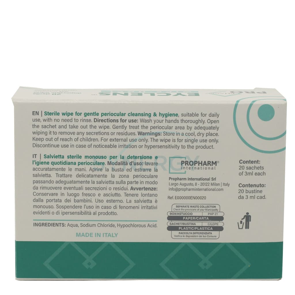 Sterile PROPharm EYCLENS HOCl WIPE/Salvietta (Box of 20’s)