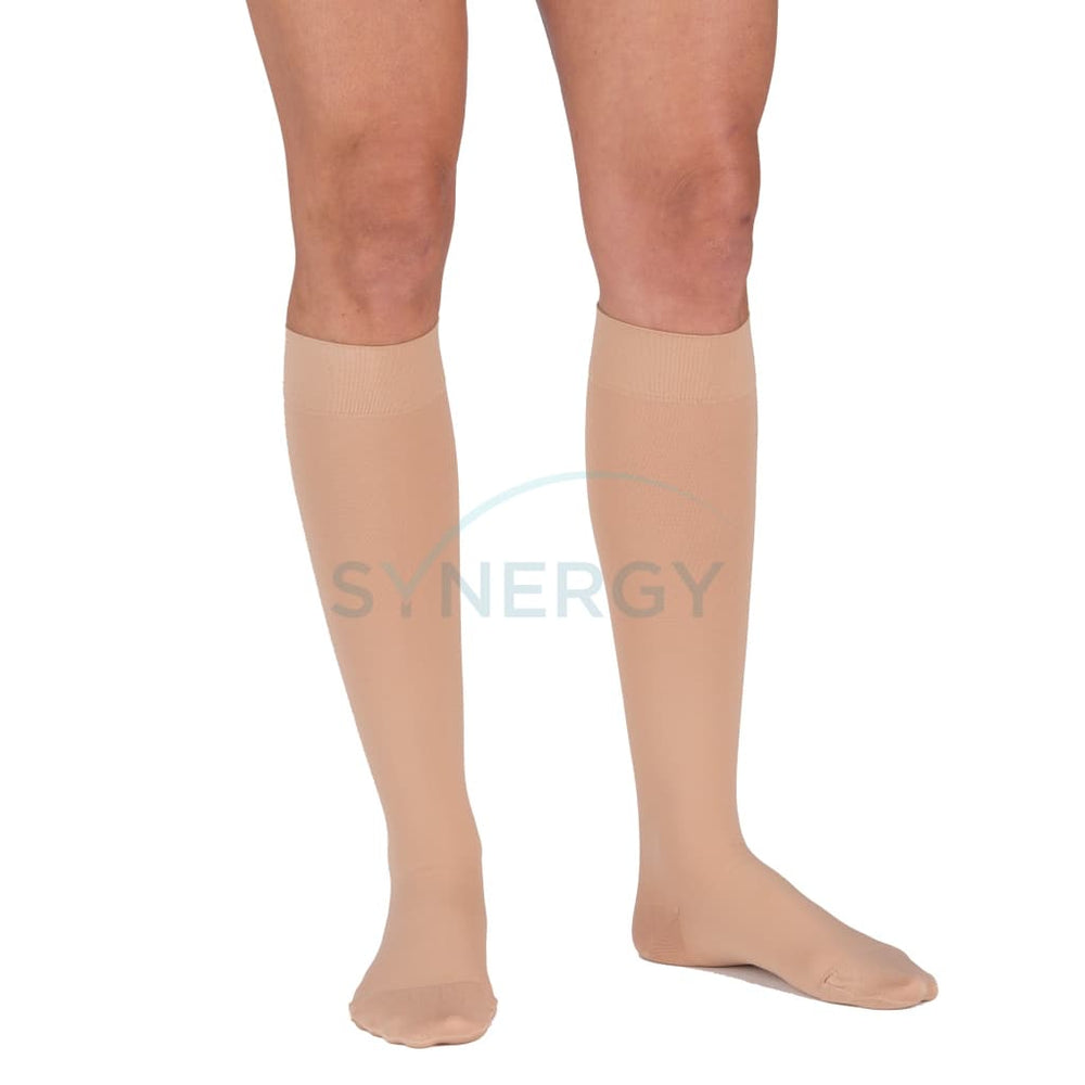Medical Graduated Compression Beige Close Toe Below Knee Thick Yarn Unisex Legwear 20-30mmHg